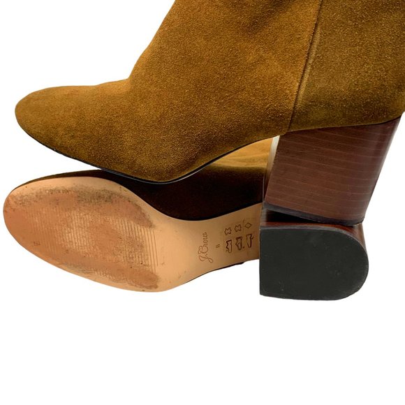 J Crew Sade‎ AB079 Dark Pecan Suede Rear Zip Chunky Heel Booties - Picture 9 of 11